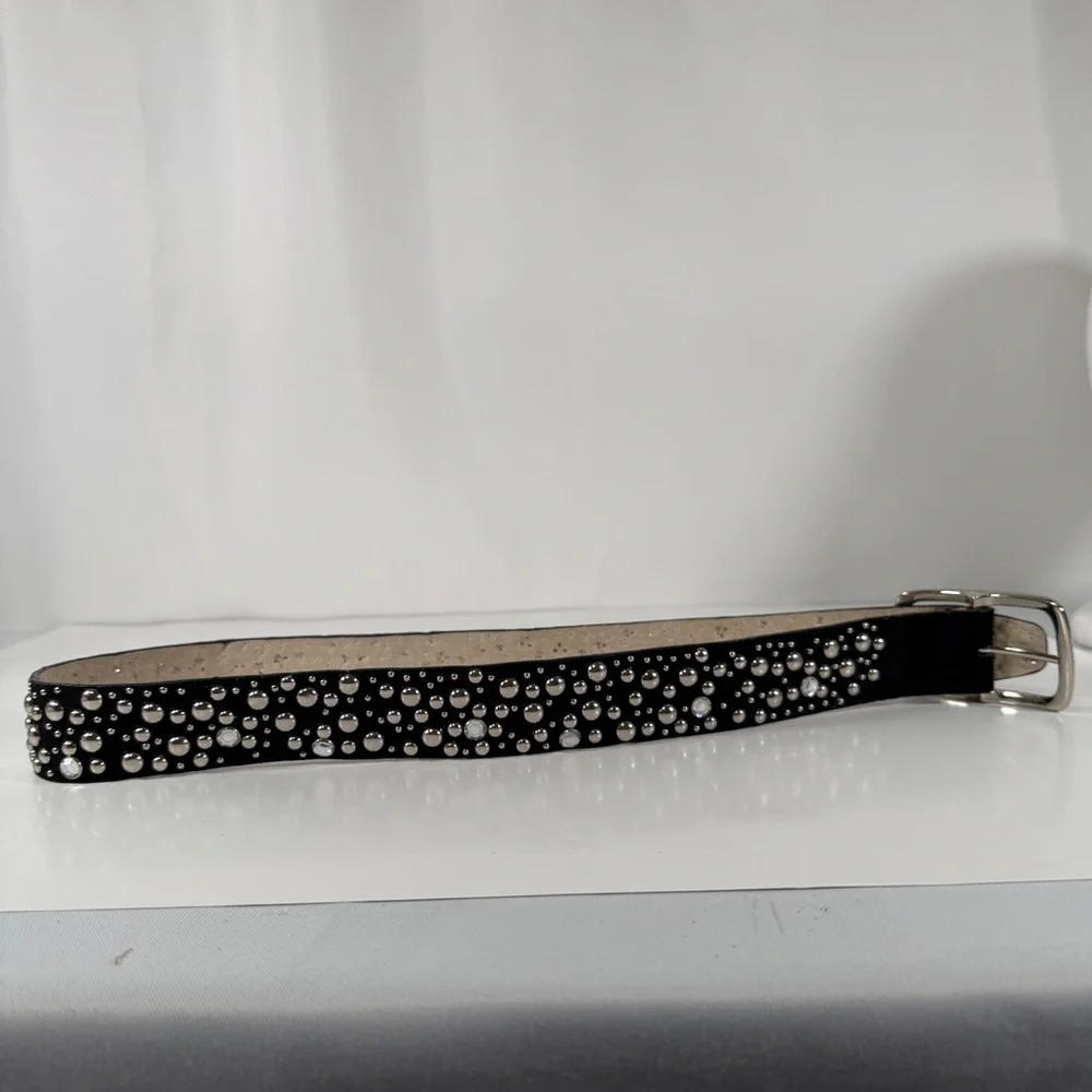 Studded Black Suede Belt with Silver Buckle, size M